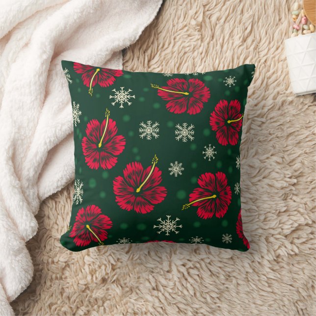 Tropisk Blommigt Hibiscus Snöflingor jul | Kudde (Filt)