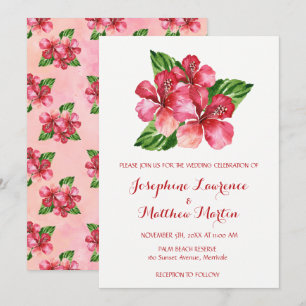 Tropisk Blommigt Hibiscus Watercolor Bröllop Inbjudningar