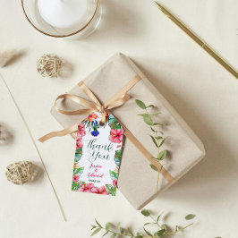 Tropisk Blommigt Hibiscus Watercolor Tack Presentetikett