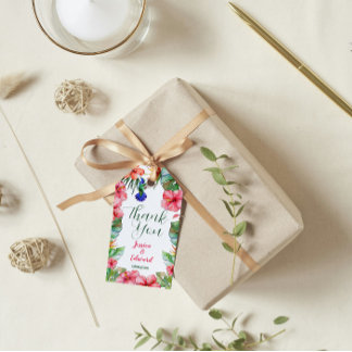 Tropisk Blommigt Hibiscus Watercolor Tack Presentetikett