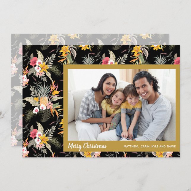 Tropisk Blommigt - Julfoto Julkort (Fram/baksida)