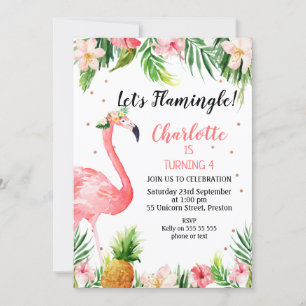 Tropisk Blommigt Låt oss Flamingle Birthday Inbjudningar