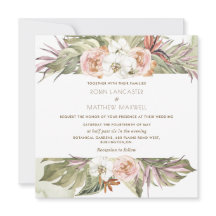 Tropisk Blommigt Löv, Grönt Square Bröllop i Handf