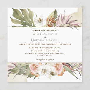 Tropisk Blommigt Löv, Handflatan Cream Square Bröl Inbjudningar