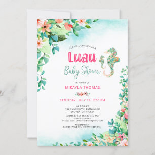 Tropisk Blommigt Luau Baby Shower Seahorse Inbjudningar