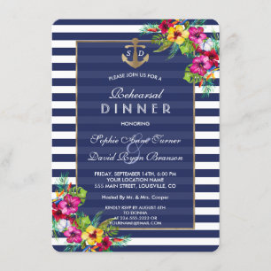 Tropisk Blommigt Luau Navy Rand REHEARSAL DINNER Inbjudningar