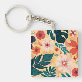 Tropisk Blommigt med fet Löv och blommor