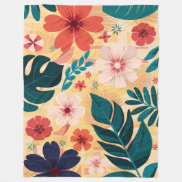 Tropisk Blommigt med fet Löv och blommor Fleecefilt