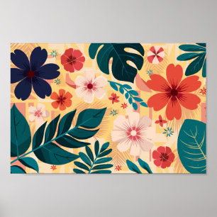 Tropisk Blommigt med fet Löv och blommor Poster