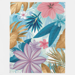 Tropisk Blommigt med Lush Löv och exotiska blodkro Fleecefilt