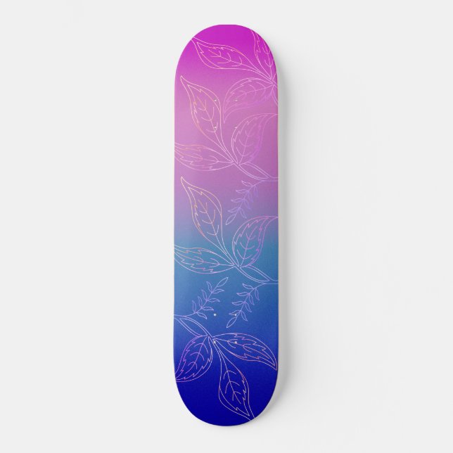 Tropisk Blommigt Mörk Ombre Raspberry Teal Blue Mini Skateboard Bräda 18,5 Cm (Framsida)