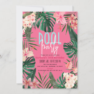 Tropisk Blommigt Neon Vuxen Birthday Inbjudningar