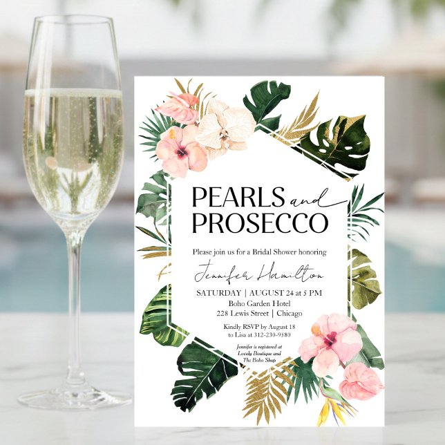 Tropisk Blommigt Pearls och Prosecco Möhippa Inbjudningar (Skapare uppladdad)