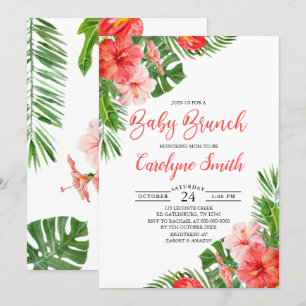 Tropisk Blommigt Ram Watercolor Baby Brunch Inbjudningar