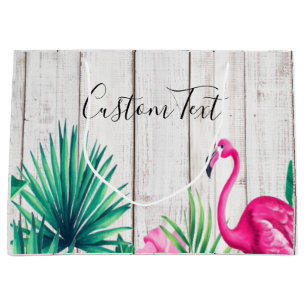 Tropisk Blommigt Rosa Flamingo Family Namn Beach