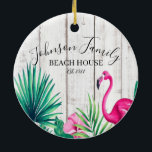 Tropisk Blommigt Rosa Flamingo Family Namn Beach Julgransprydnad Keramik<br><div class="desc">Tropisk Blommigt Rosa Flamingo Family Namn Beach House Personlig jul Ornament</div>