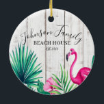 Tropisk Blommigt Rosa Flamingo Family Namn Beach Julgransprydnad Keramik<br><div class="desc">Tropisk Blommigt Rosa Flamingo Family Namn Beach House Personlig jul Ornament</div>
