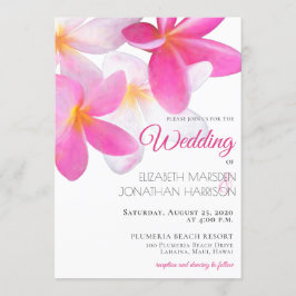 Tropisk Blommigt Rosa Plumeria Hawaii Beach Weddin Inbjudningar