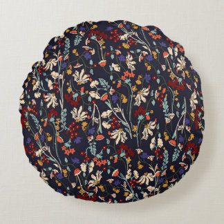 Tropisk Blommigt: Slumpmässig botanisk Vintage. Rund Kudde