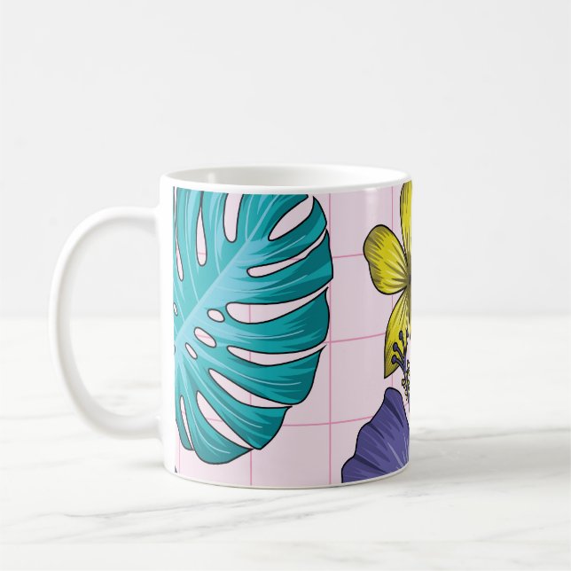 Tropisk blommigt: sömlösa löv mönster kaffemugg (Vänster)