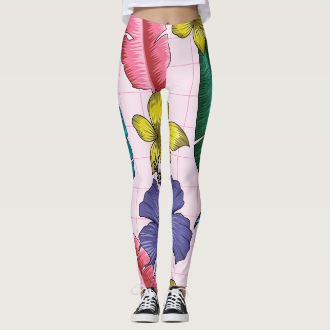 Tropisk blommigt: sömlösa löv mönster leggings (Framsida)