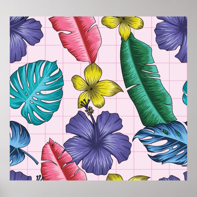 Tropisk blommigt: sömlösa löv mönster poster (Framsidan)