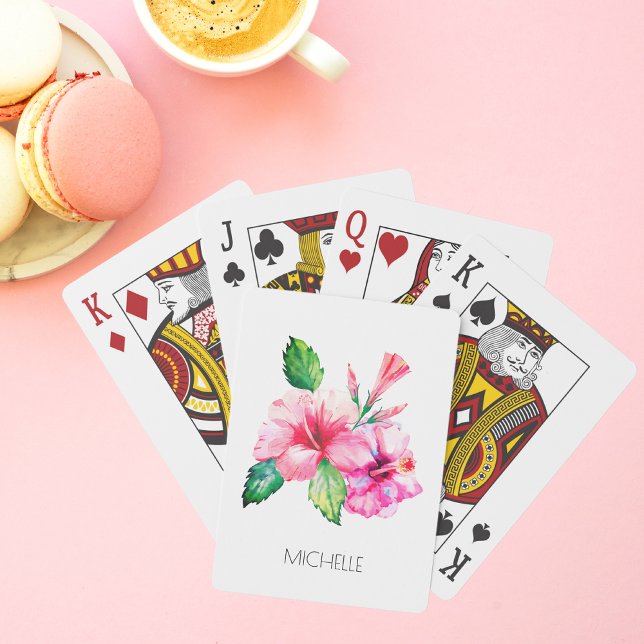 Tropisk Blommigt Vattenfärg Hibiscus-Personlig Casinokort (Skapare uppladdad)