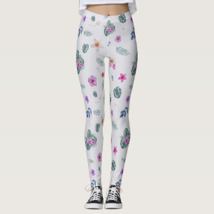 Tropisk Blommigt Vattenfärg Mönster Leggings