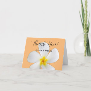 Tropisk Blommigt, Vit Plumeria Orange, Bröllop Tack Kort