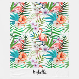 Tropisk blommigtpersonlig för rosa Flamingo Fleecefilt