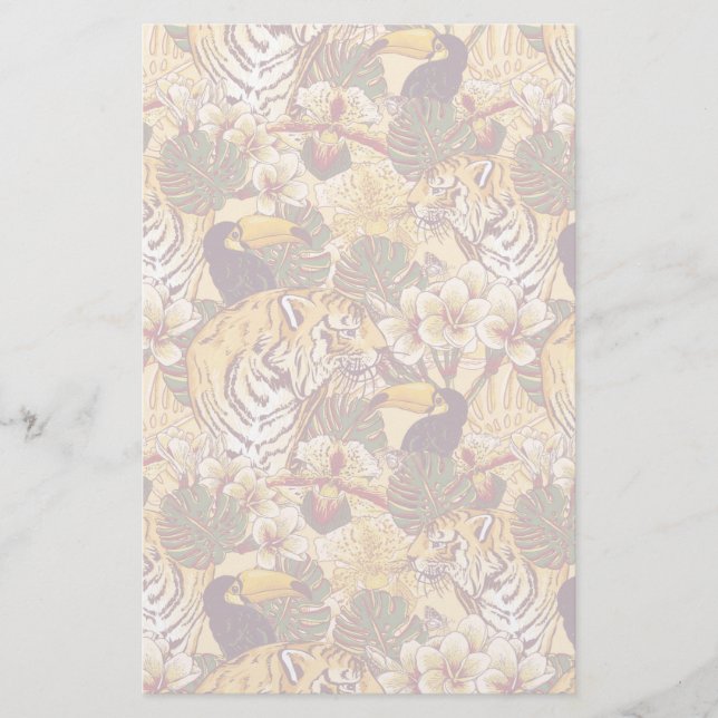 Tropisk blommönster med tigern brevpapper (Framsida)
