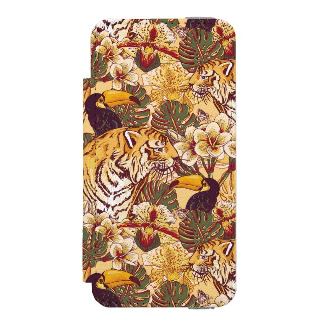 Tropisk blommönster med tigern incipio iPhone wallet skal (Folio Framsidan)