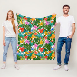 TROPISK BLOMMOR BOTANISKT MÖNSTER FLEECEFILT