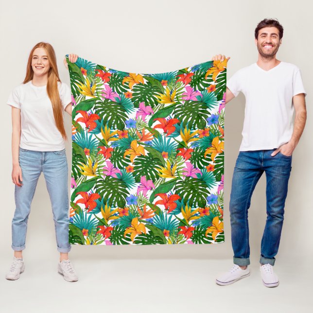 TROPISK BLOMMOR BOTANISKT MÖNSTER FLEECEFILT (På plats)