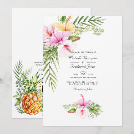 Tropisk blomster-aloha QR-kod RSVP-bröllop Inbjudningar
