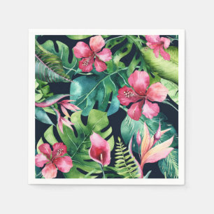 Tropisk blomster Hibiskus & Palmblad Hawaiian Pappersservett