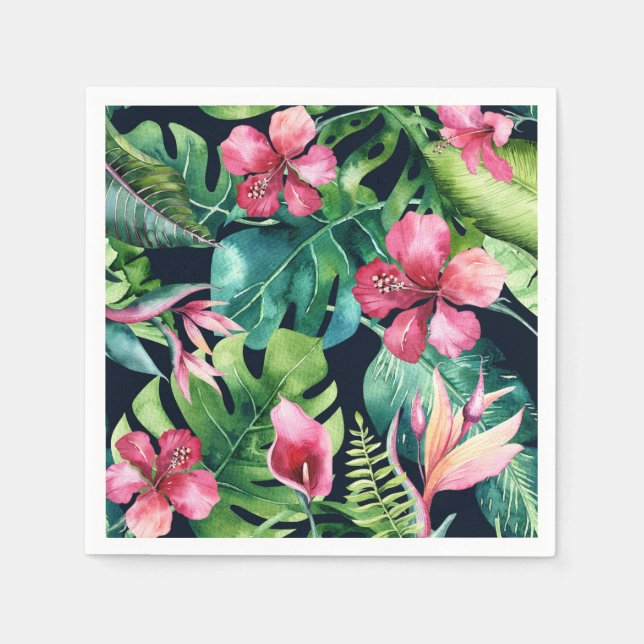 Tropisk blomster Hibiskus & Palmblad Hawaiian Pappersservett (Framsidan)