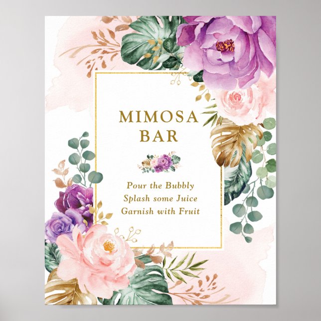 Tropisk blomster Mimosa Bar Bröllop Bröllopsdusch Poster (Framsidan)
