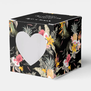 Tropisk blomster på svart fyrkantig hjärta presentaskar