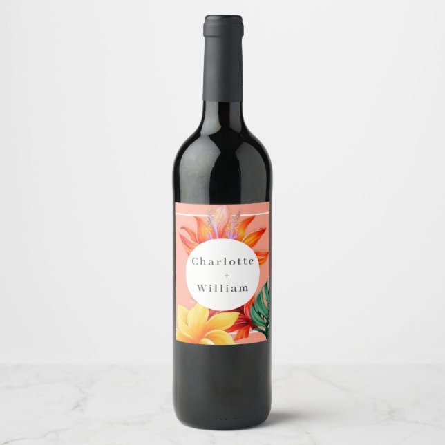 Tropisk blomster  vinflaska etikett (Framsida)