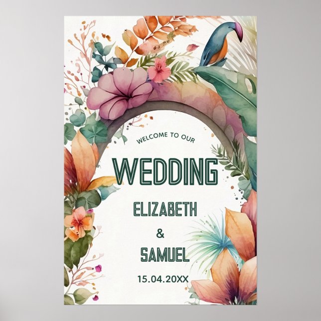 Tropisk blomsterbåge Exotisk brölloppshälsning Poster (Framsidan)