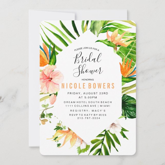 Tropisk blomsterbröllopsdusch-inbjudan inbjudningar (Framsida)