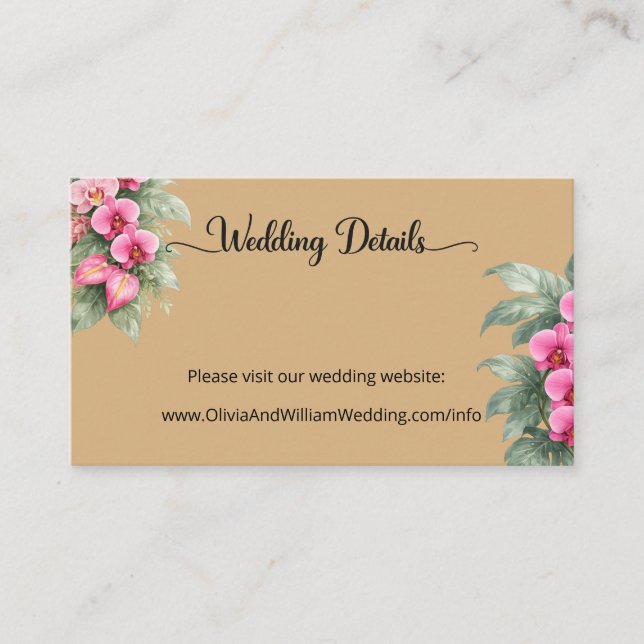 Tropisk blomsterbröllopswebbplats QR-kodfodral  Tilläggskort (Framsida)