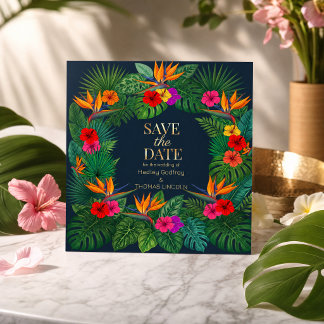 Tropisk blomsterdesign | Hibiskus & grönska Inbjudningar