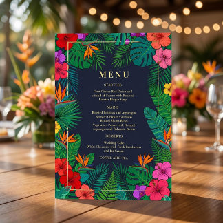 Tropisk blomsterdesign | Hibiskus & grönska Meny Inbjudningar
