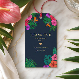 Tropisk blomsterdesign | Hibiskus & grönska Presentetikett