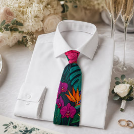 Tropisk blomsterdesign | Hibiskus & grönska Slips