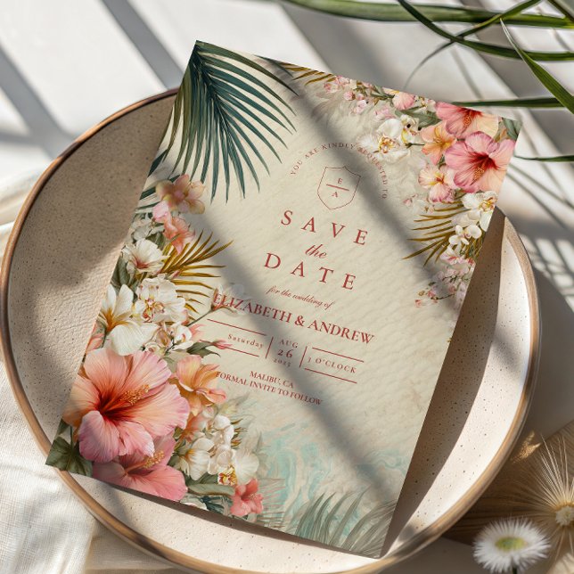 Tropisk blomsterdestination bröllop spara datumet (Skapare uppladdad)