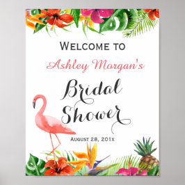 Tropisk blomsterflamingo Luau bröllopsduschskylt Poster