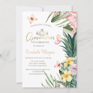 Tropisk blomsterginvalilja fjärilar Quinceañera Inbjudningar